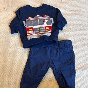 Carter's Navy Fire Truck Sweatshirt and Pants Set